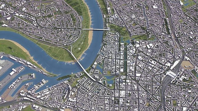 Dusseldorf - 3D City Model Low-poly 3D model 3