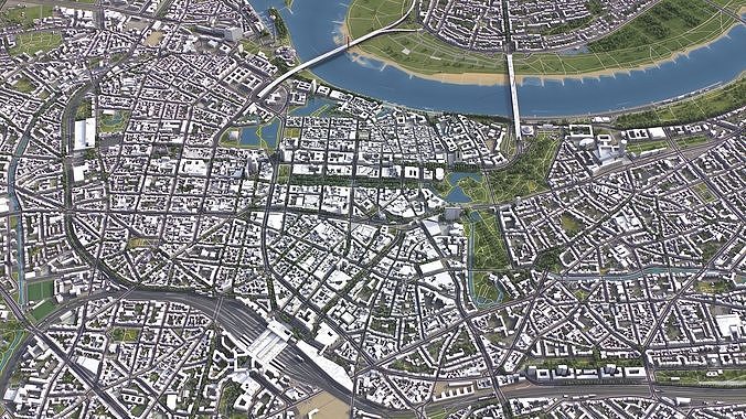Dusseldorf - 3D City Model Low-poly 3D model 7