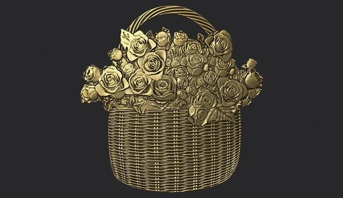 Roses in a basket 3D print model