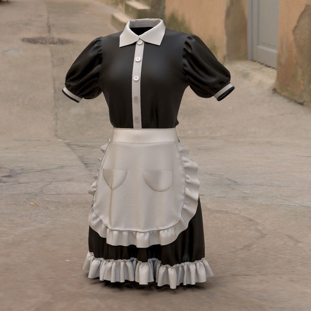 Marvelous Designer Model Maid Wear 001a 3D model_4