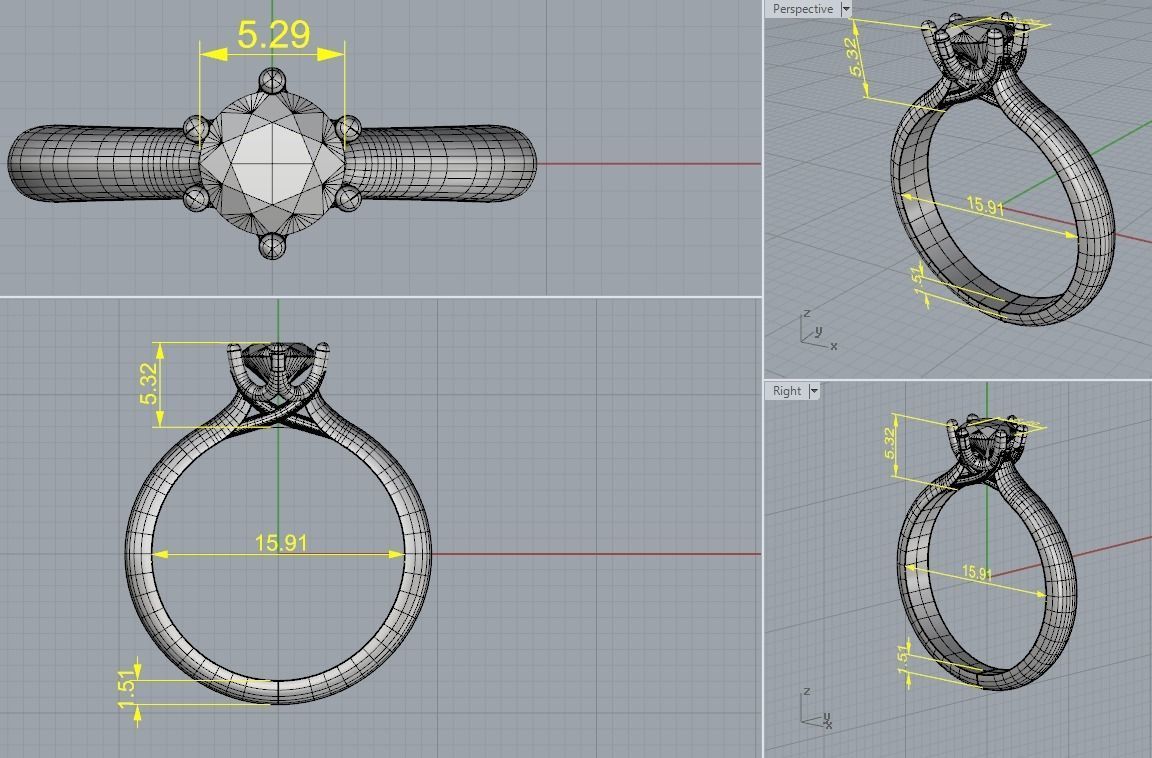 Engagement ring with diamond 3D print model_4