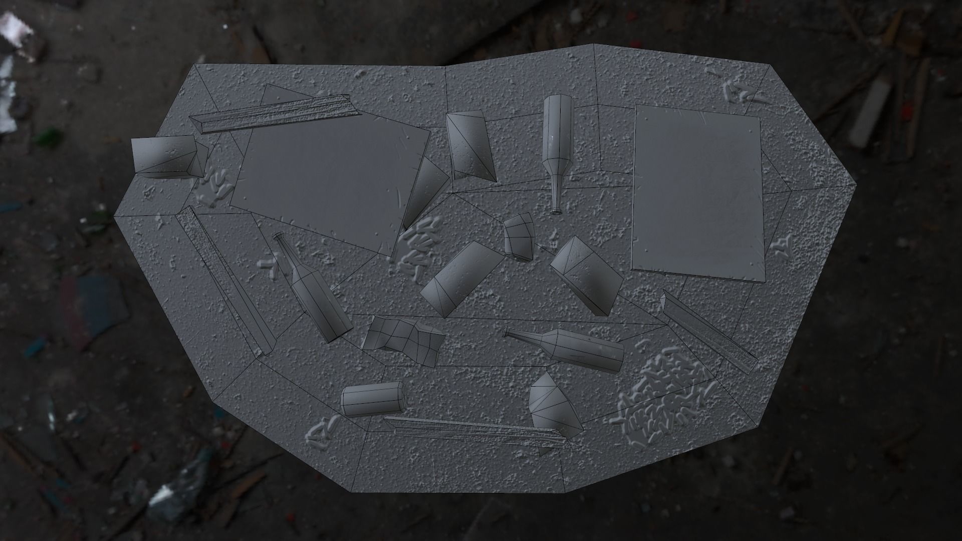 Garbage pile of papers on rock Low-poly 3D model_3