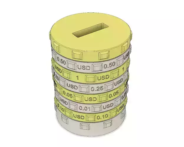 Sorting piggy bank USD - size S 3D print model