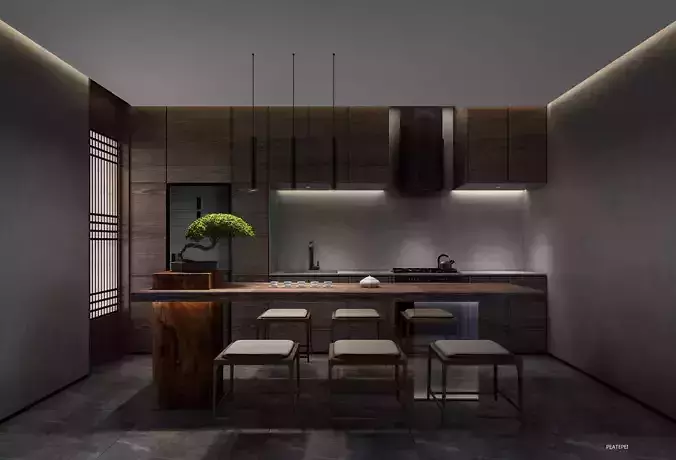 kitchen modern with wooden cabinets and counter tops