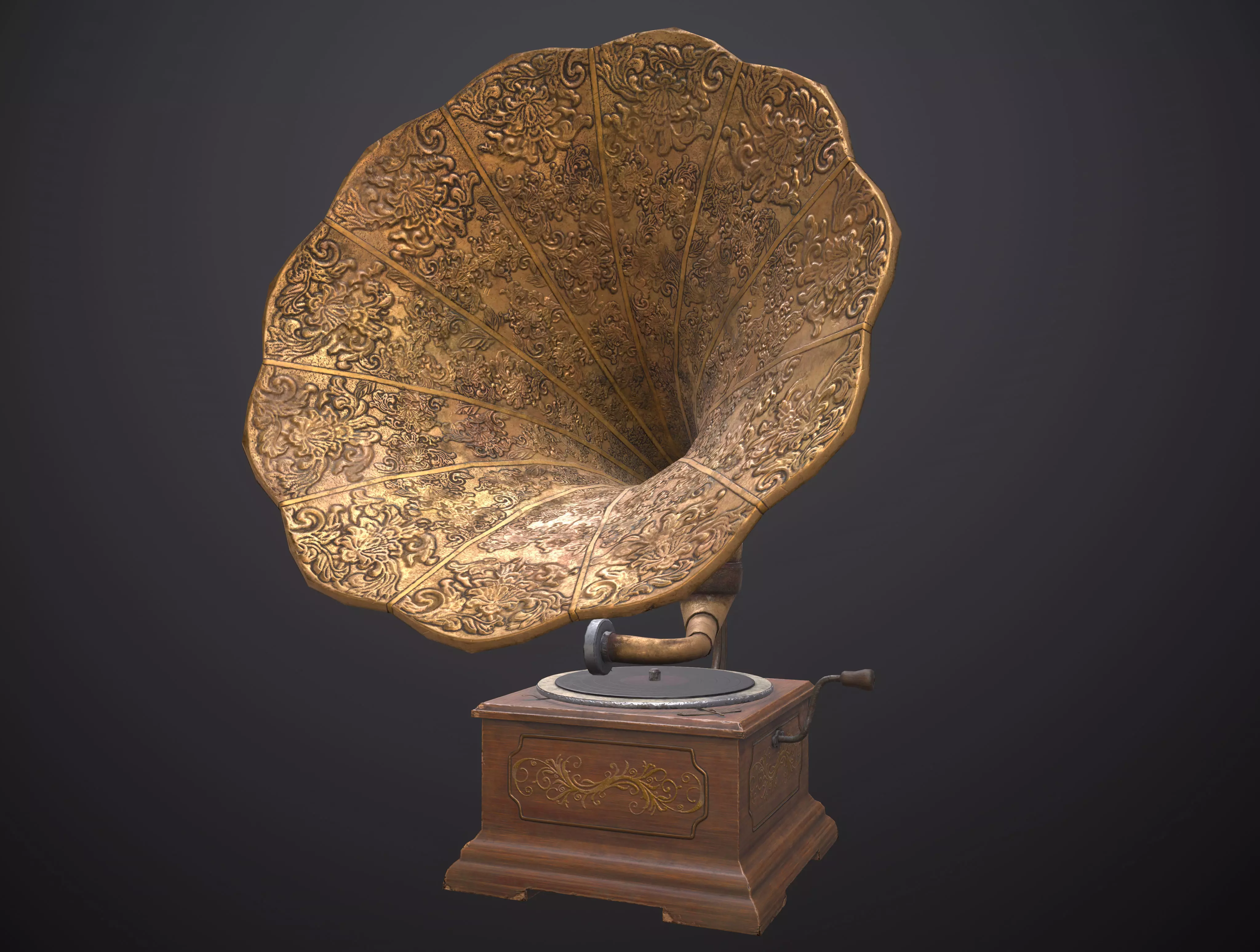 Gramophone antique Low-poly 3D model_0
