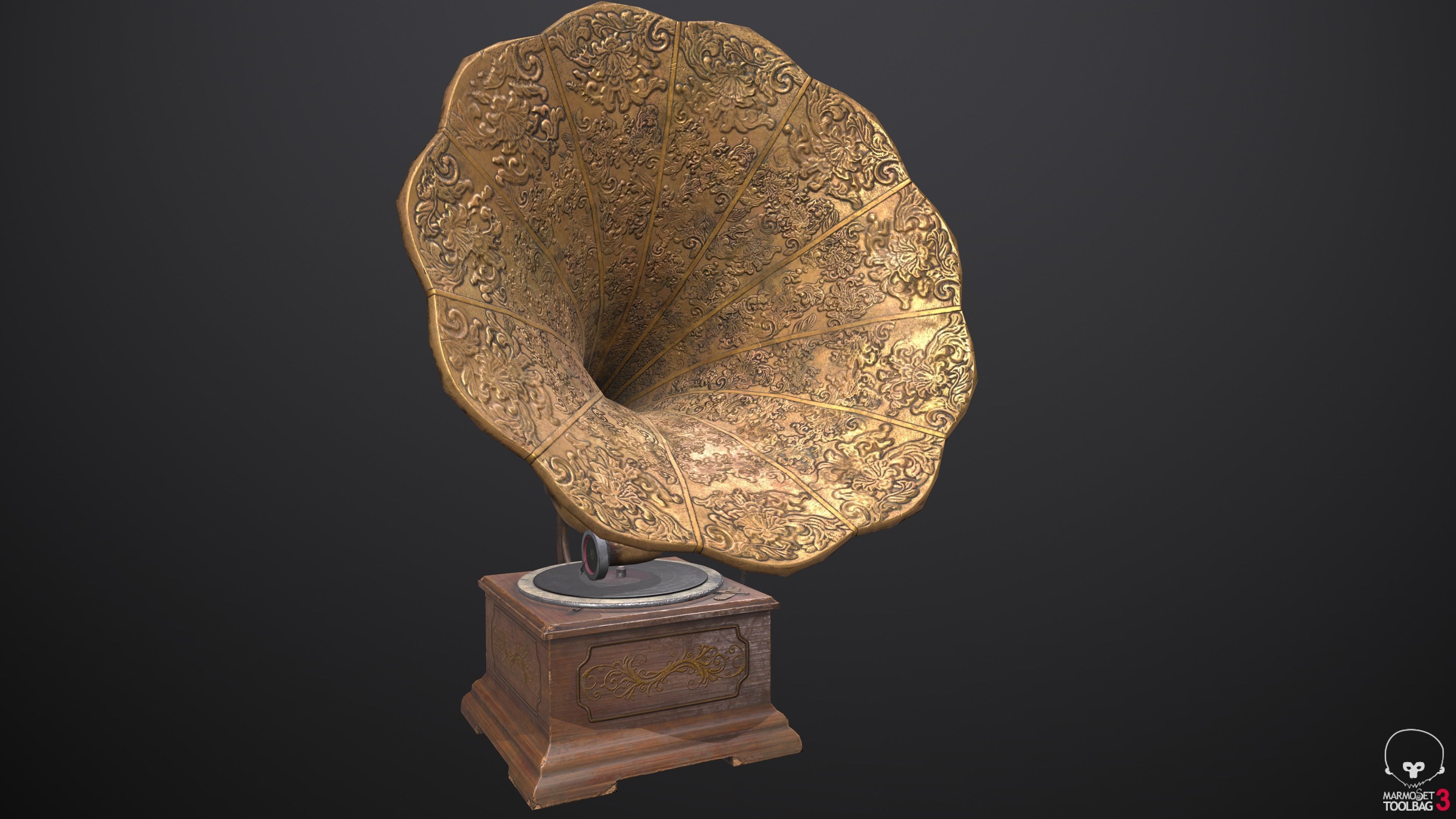 Gramophone antique Low-poly 3D model_5
