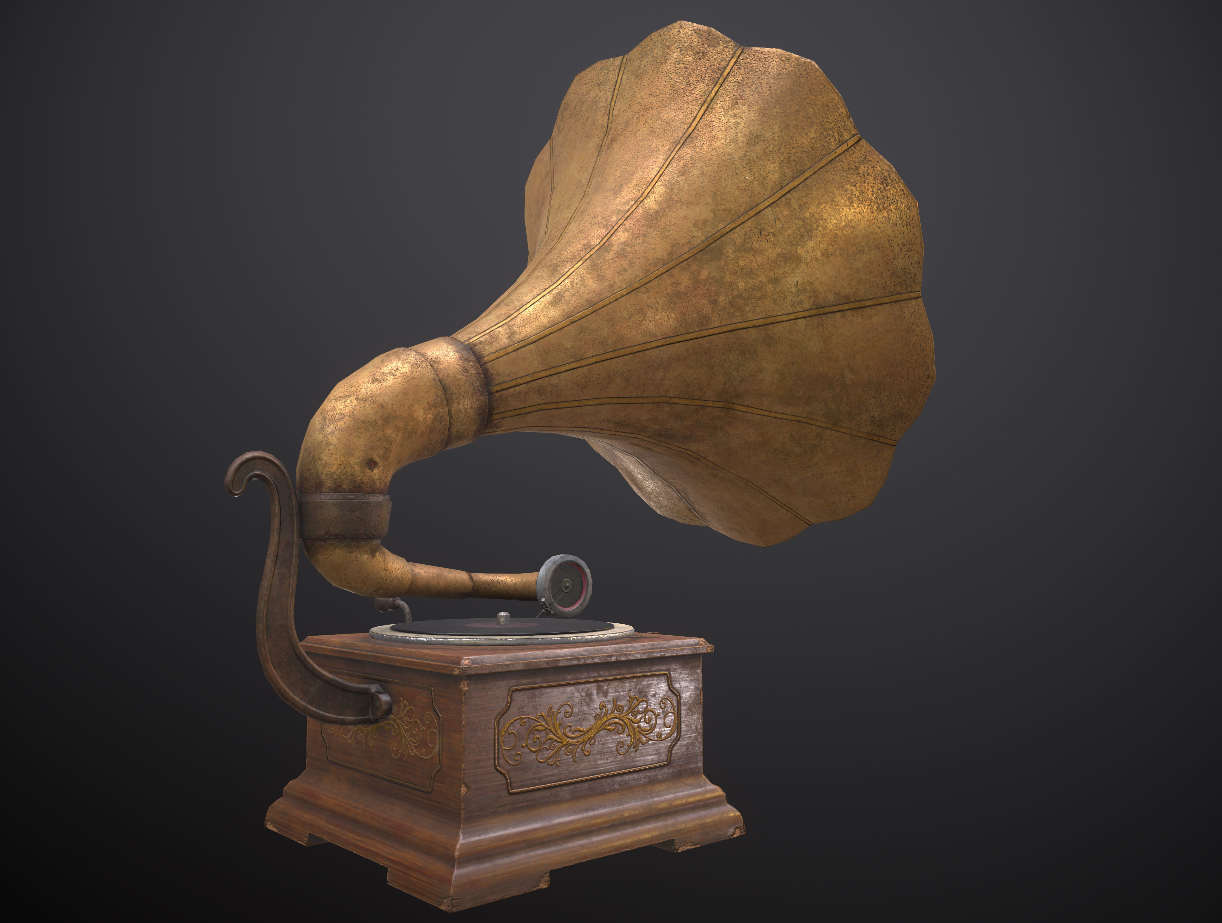 Gramophone antique Low-poly 3D model_3