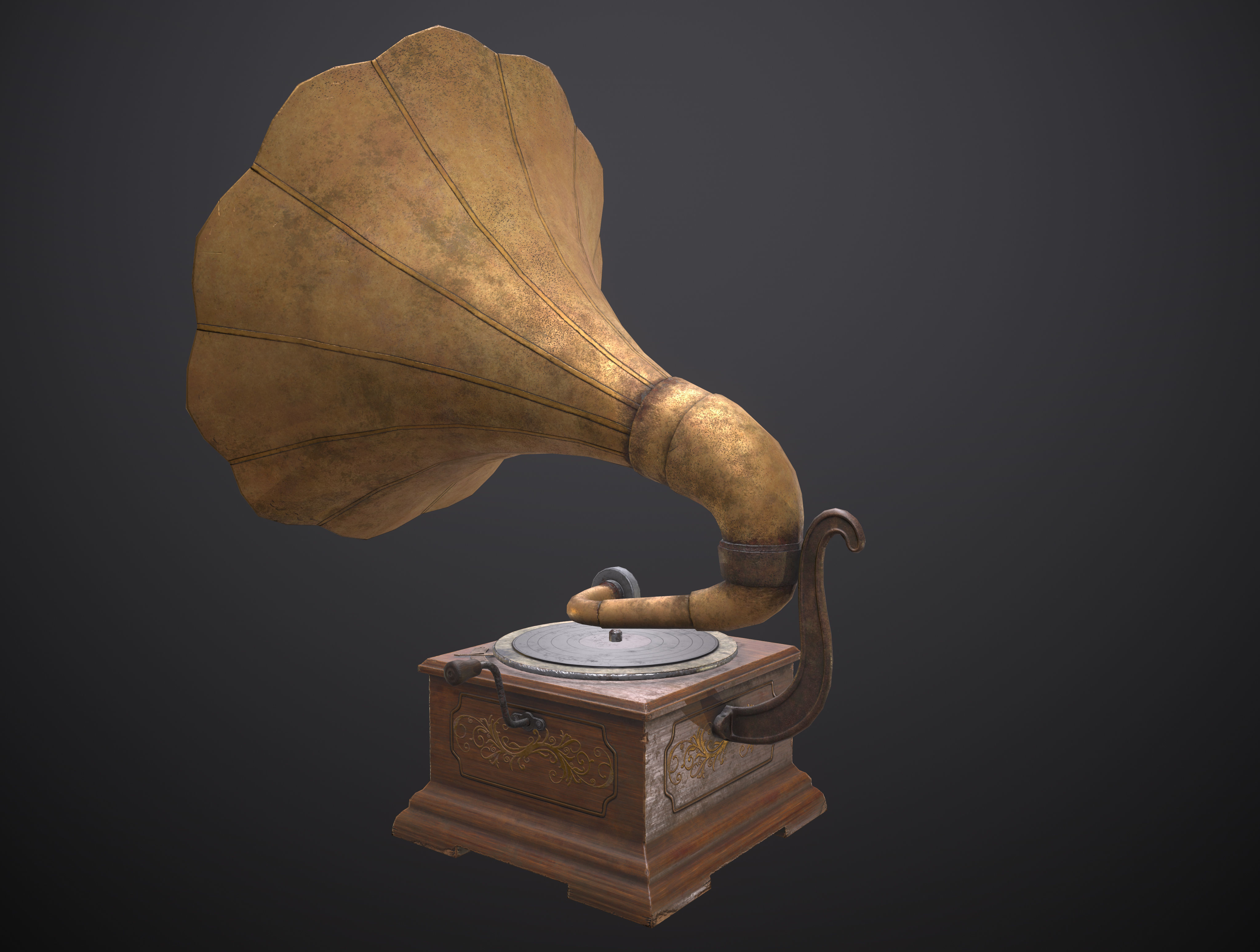 Gramophone antique Low-poly 3D model_4
