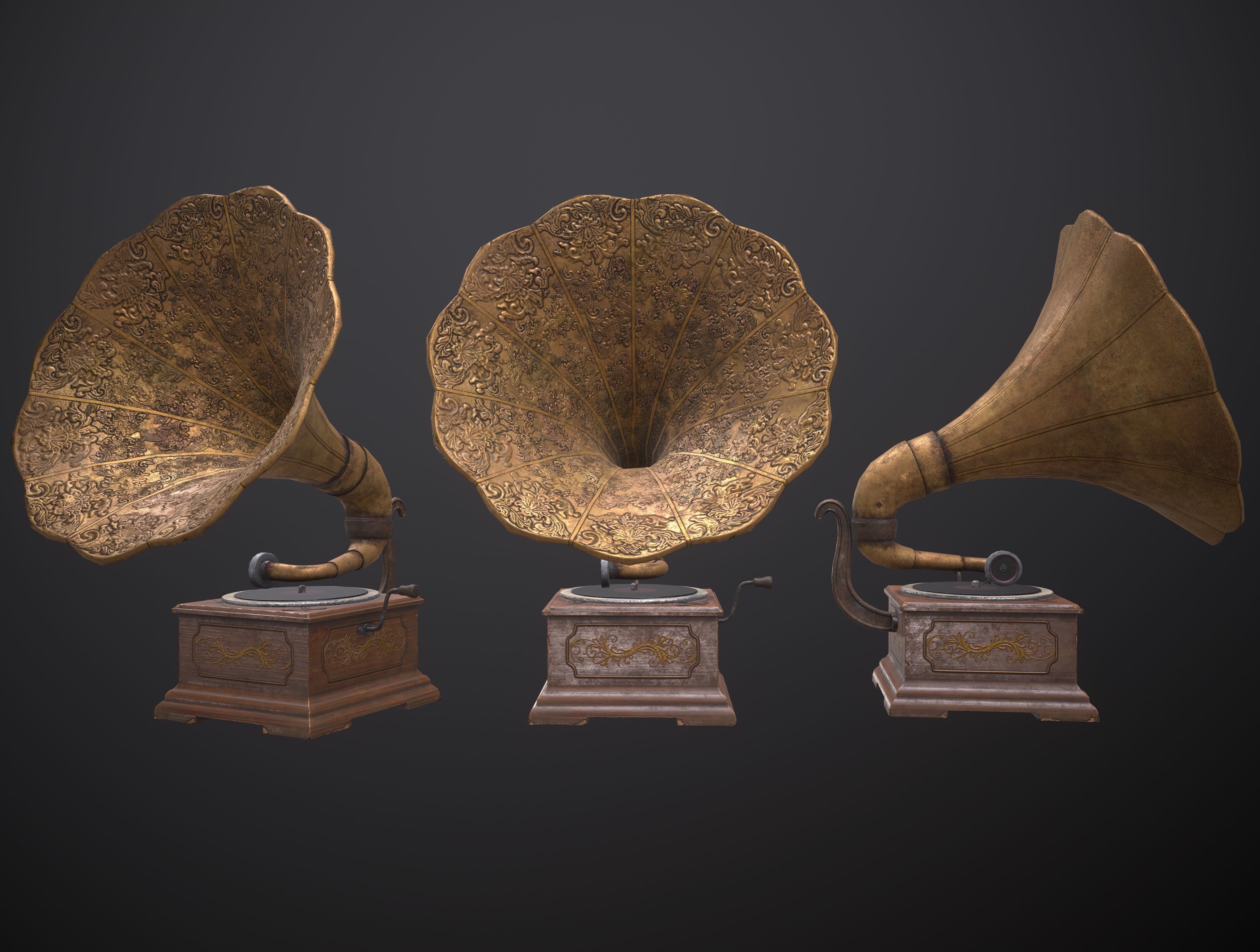 Gramophone antique Low-poly 3D model_2