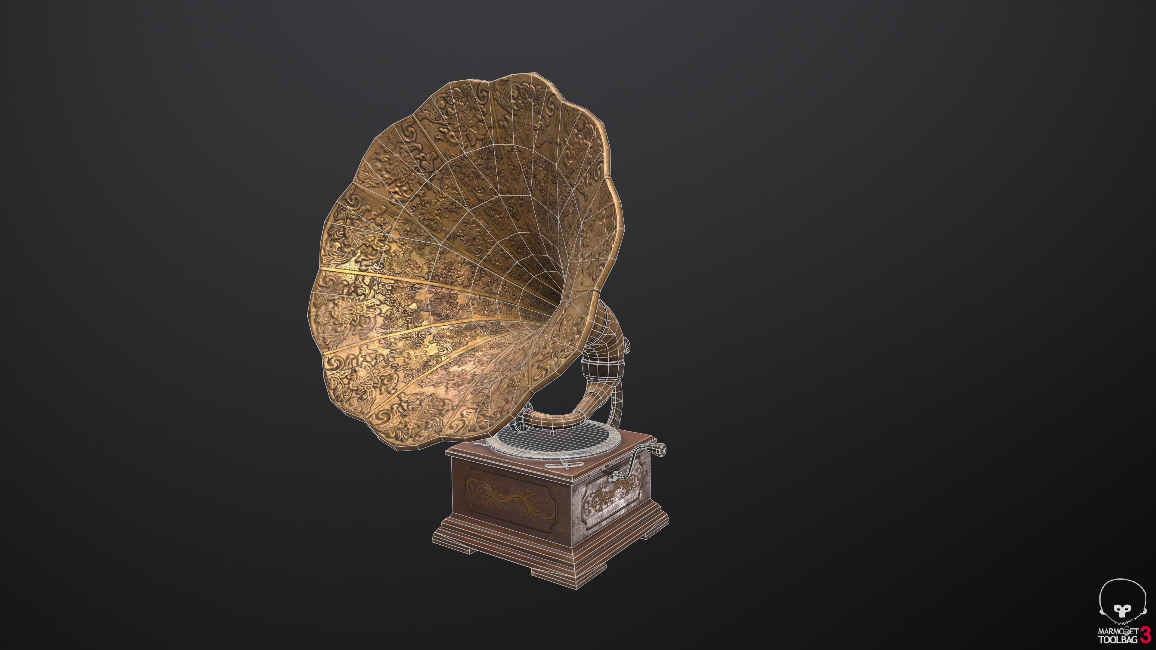 Gramophone antique Low-poly 3D model_6
