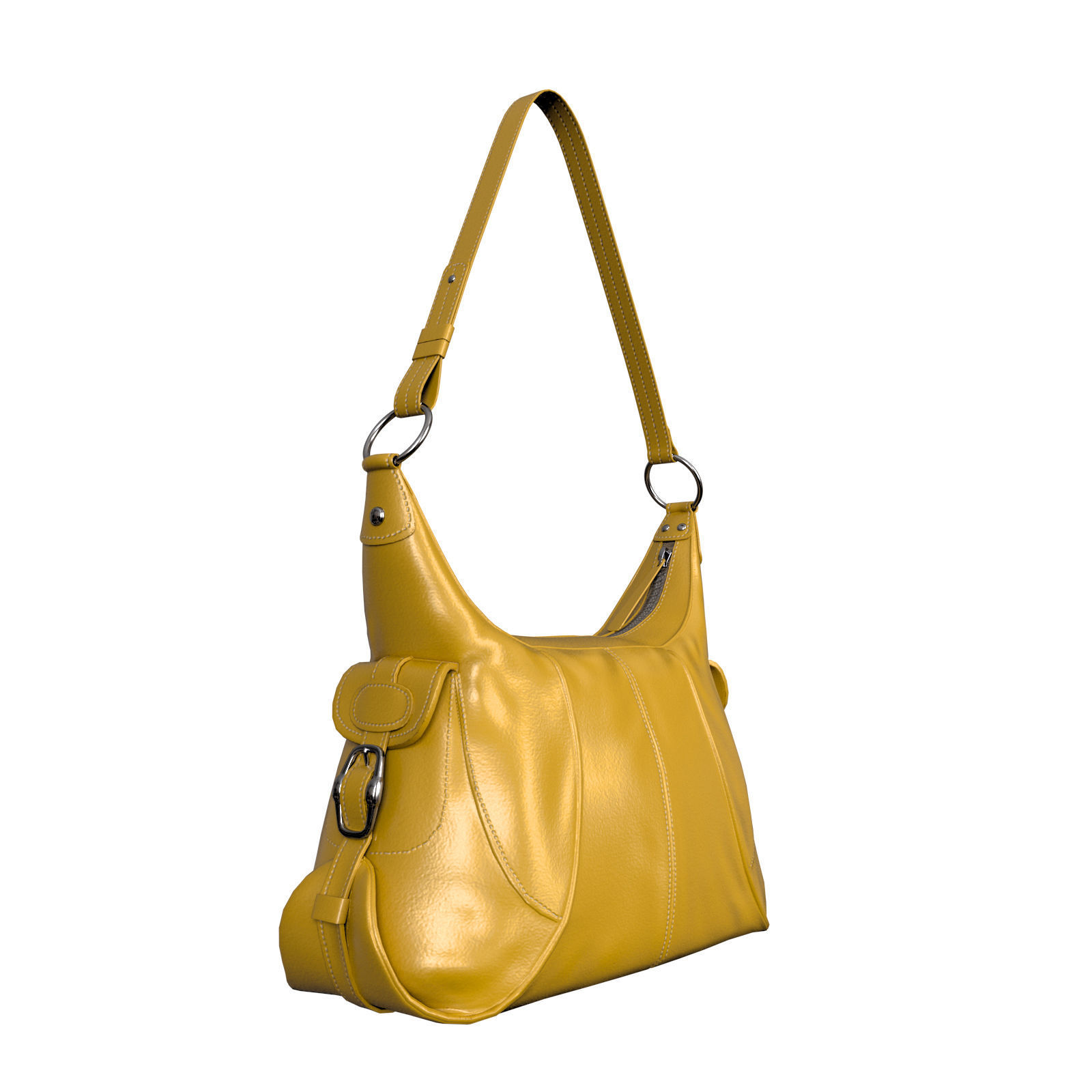 Grained Leather Shoulder Bag 3D model_3