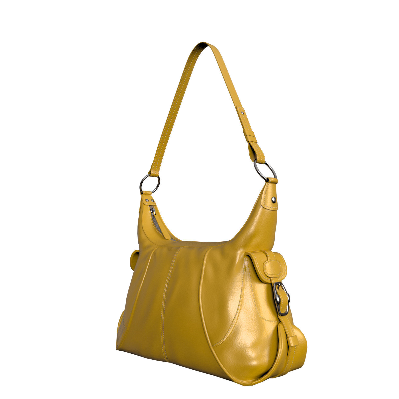 Grained Leather Shoulder Bag 3D model_1