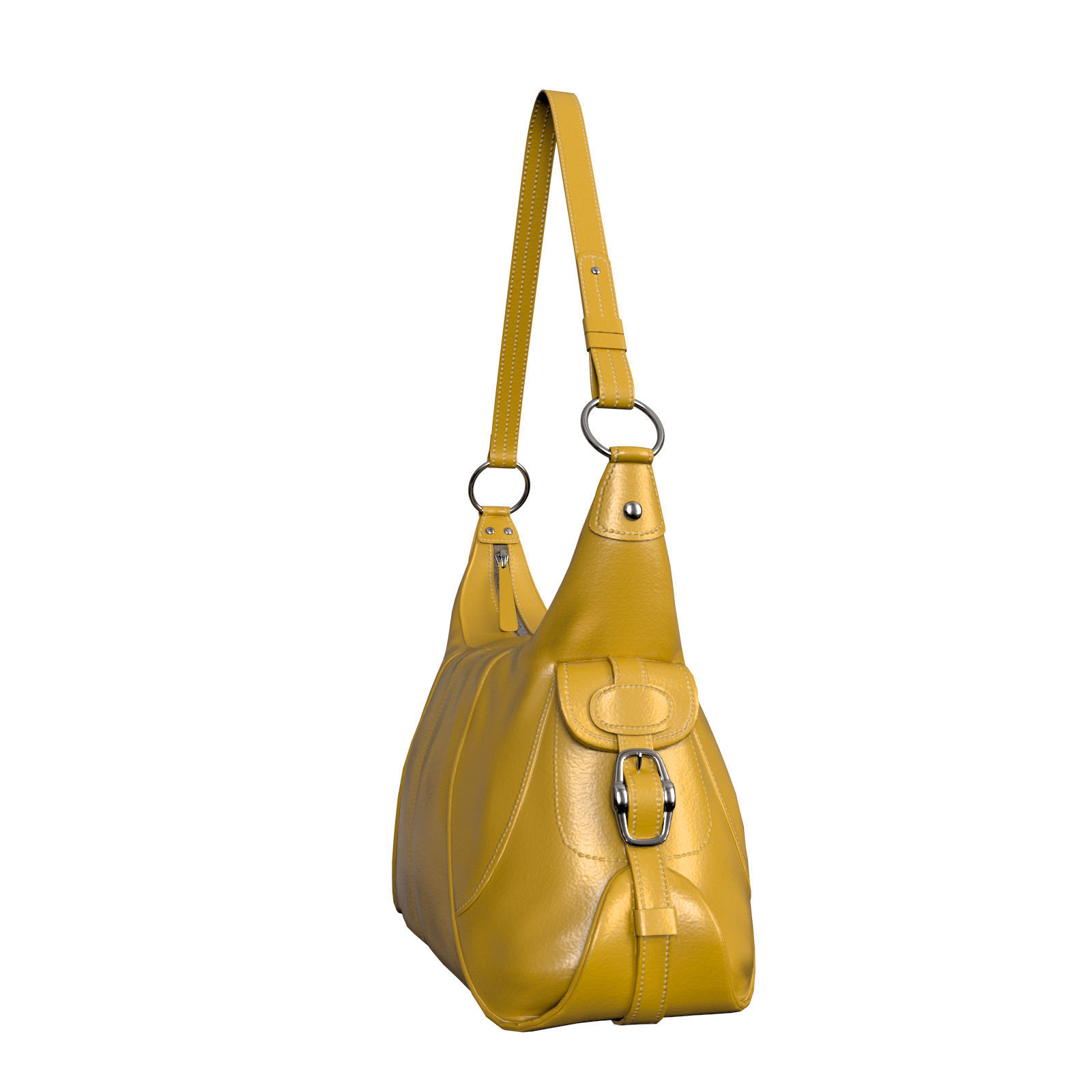 Grained Leather Shoulder Bag 3D model_2