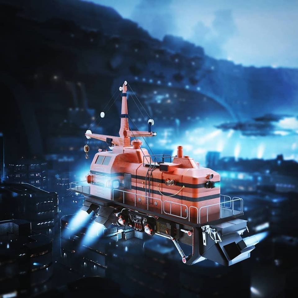 Spaceship rescue boat 3D model_1