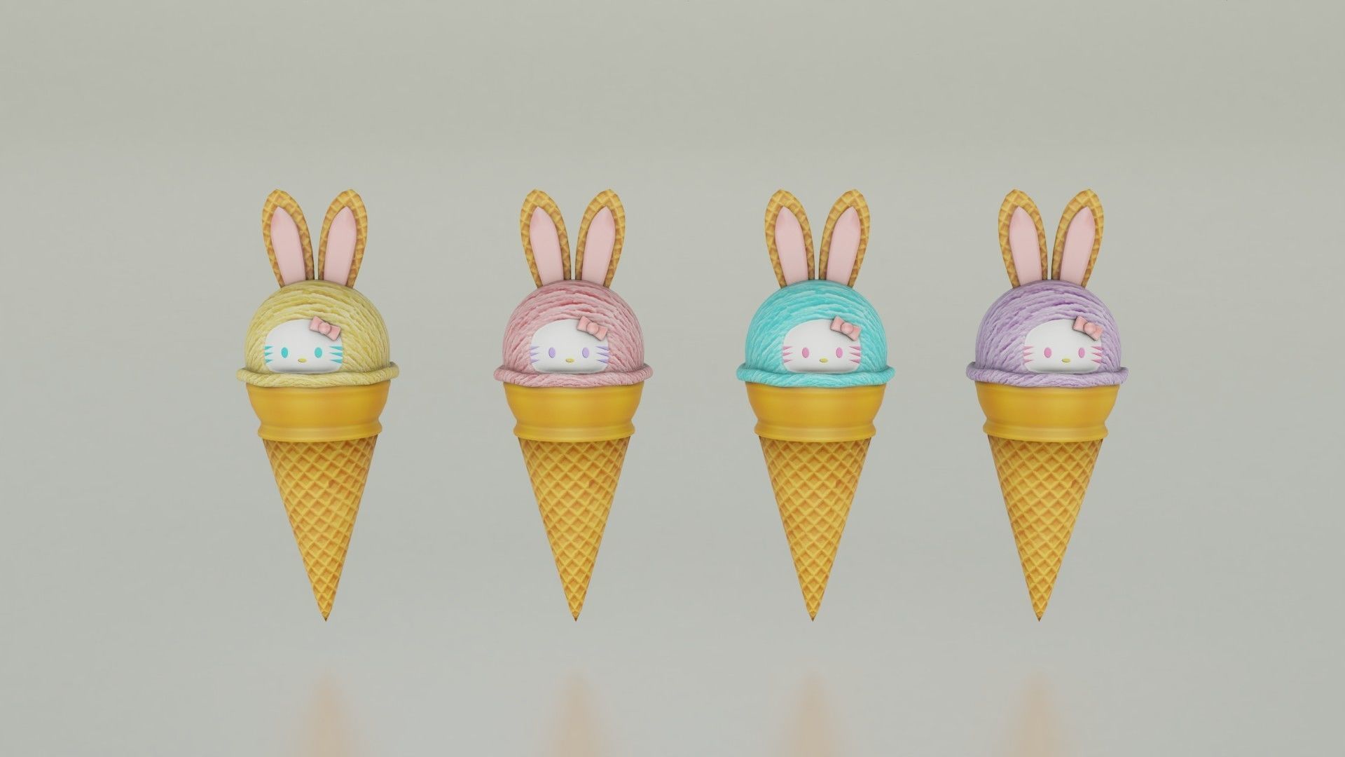 Ice Bunny - Ice cream cone bunny Easter treat -  Low poly  Low-poly 3D model_1