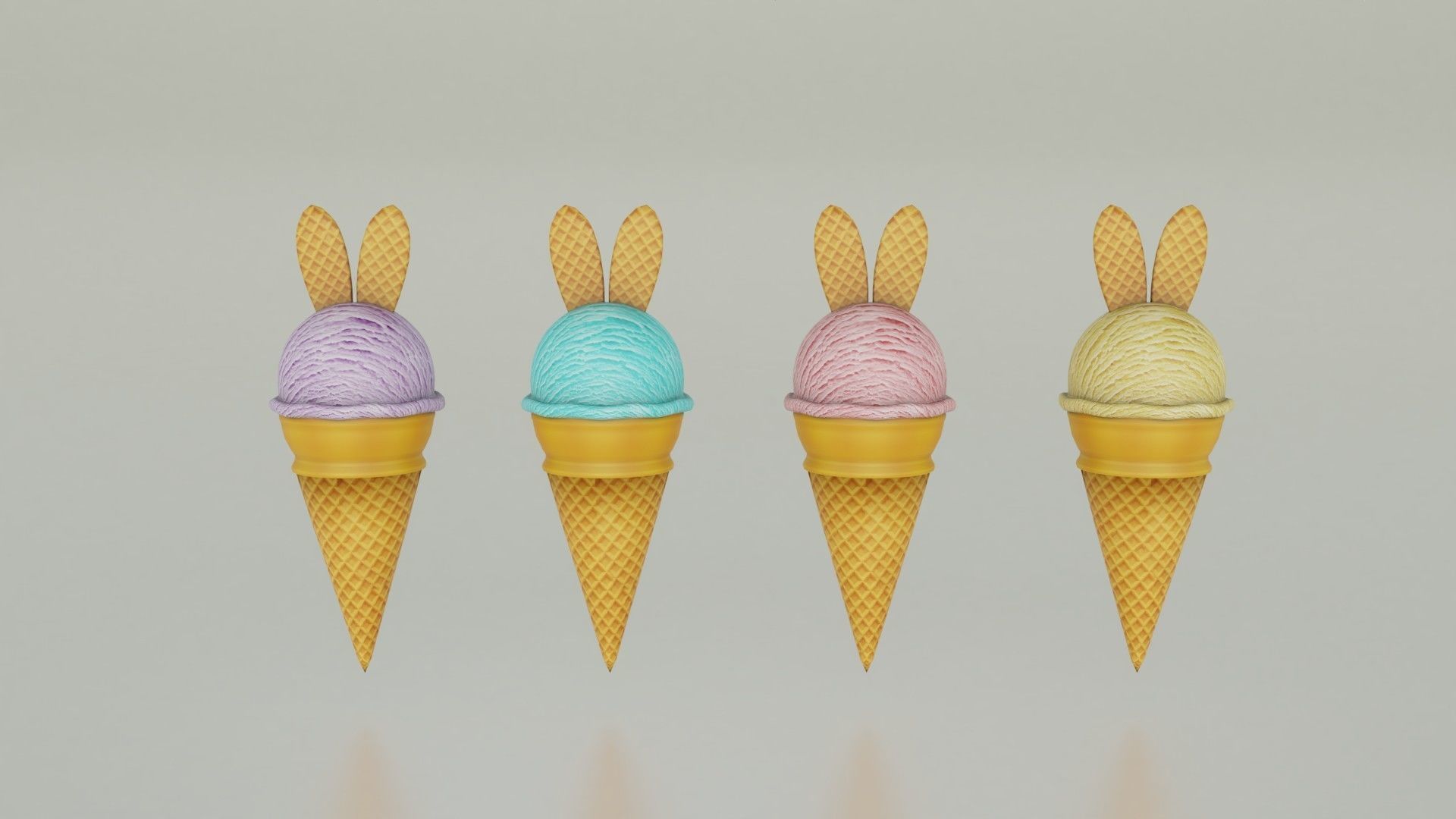 Ice Bunny - Ice cream cone bunny Easter treat -  Low poly  Low-poly 3D model_3