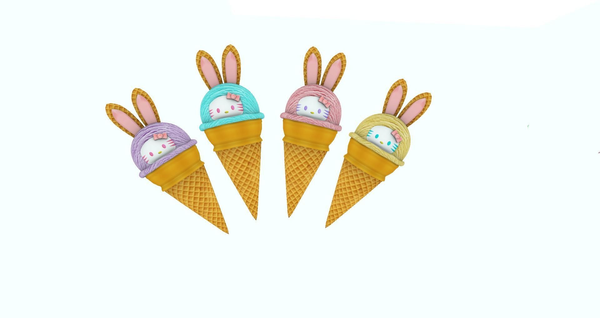 Ice Bunny - Ice cream cone bunny Easter treat -  Low poly  Low-poly 3D model_2