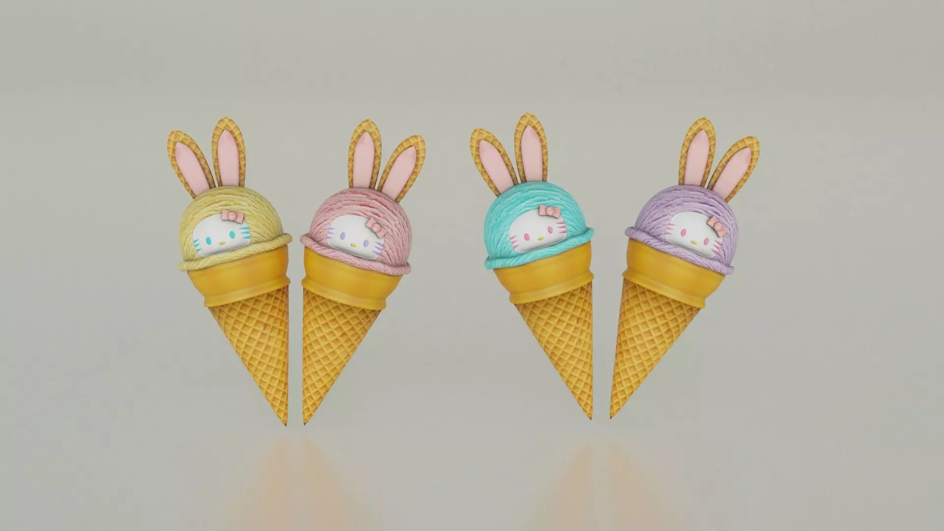 Ice Bunny - Ice cream cone bunny Easter treat -  Low poly  Low-poly 3D model_0