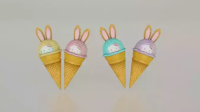 Ice Bunny - Ice cream cone bunny Easter treat -  Low poly 