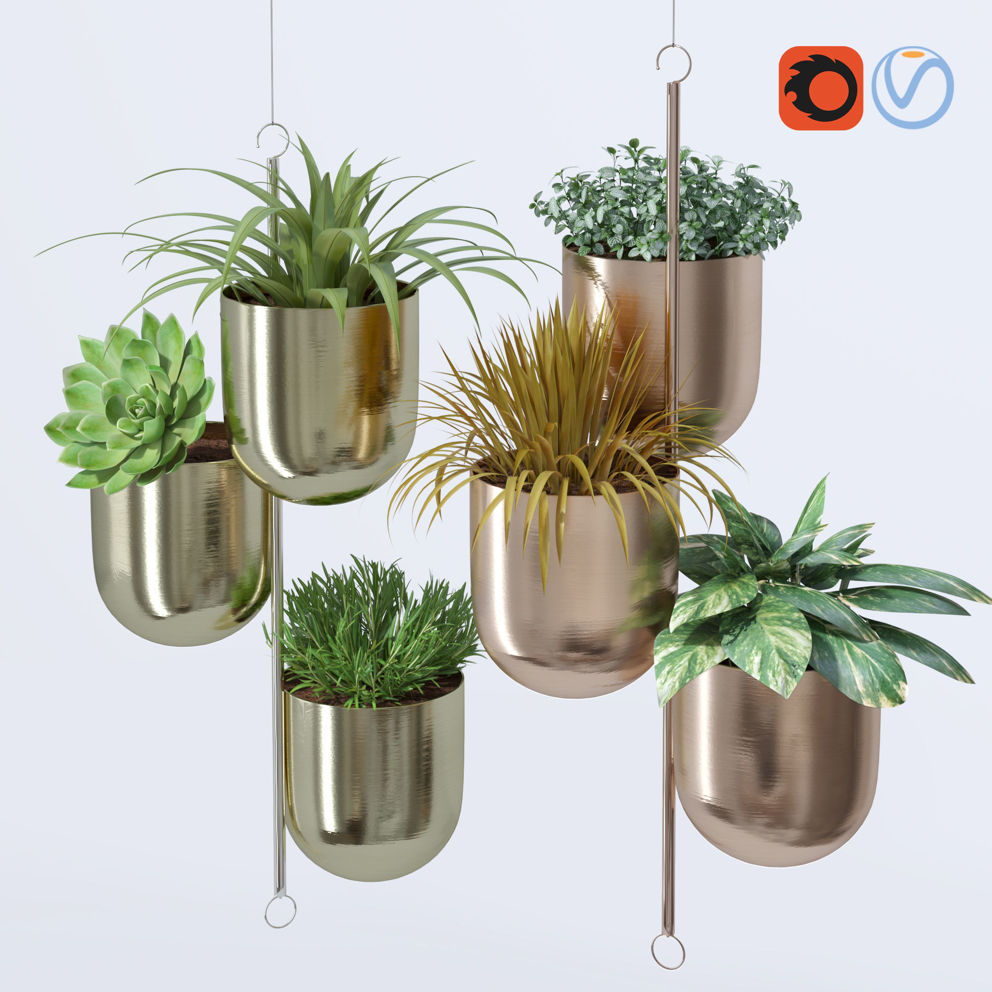 Plant in metal hanging pots 3D model_12