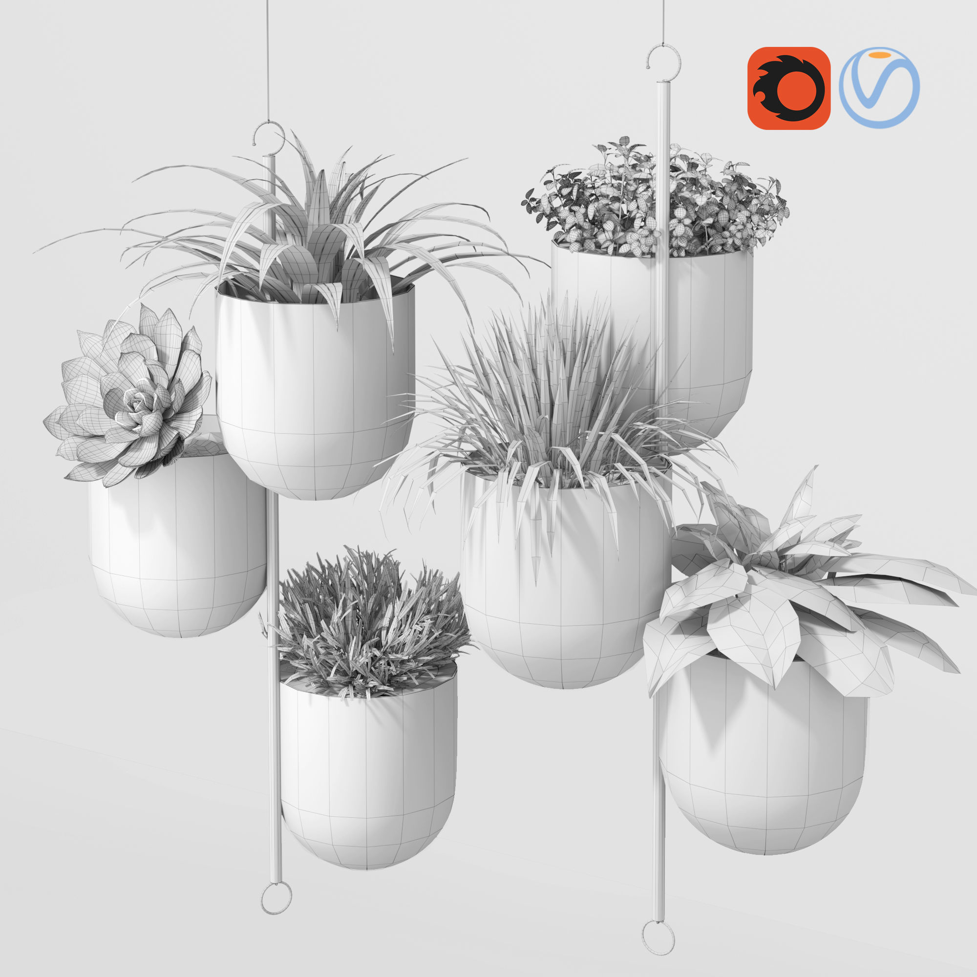 Plant in metal hanging pots 3D model_2