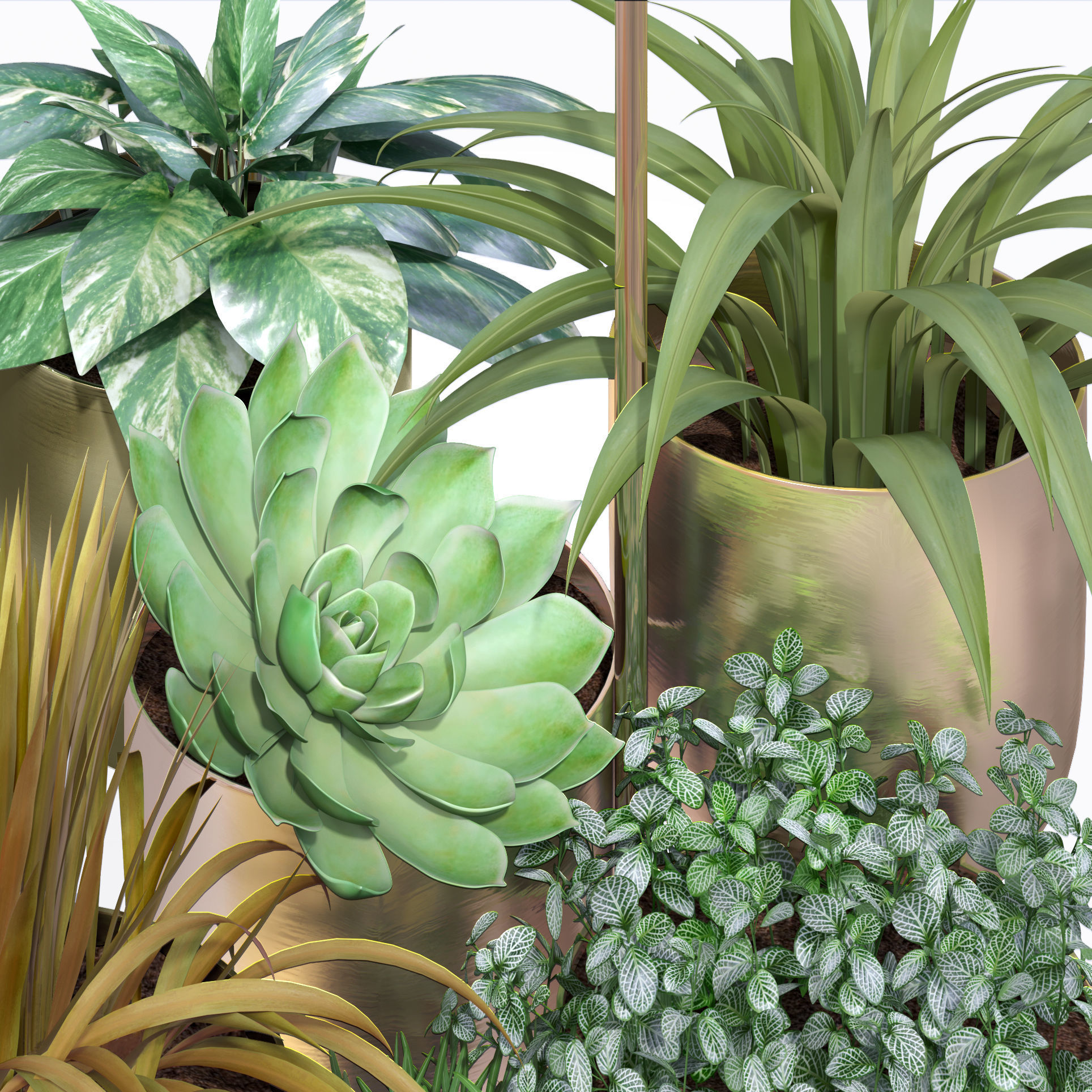 Plant in metal hanging pots 3D model_24