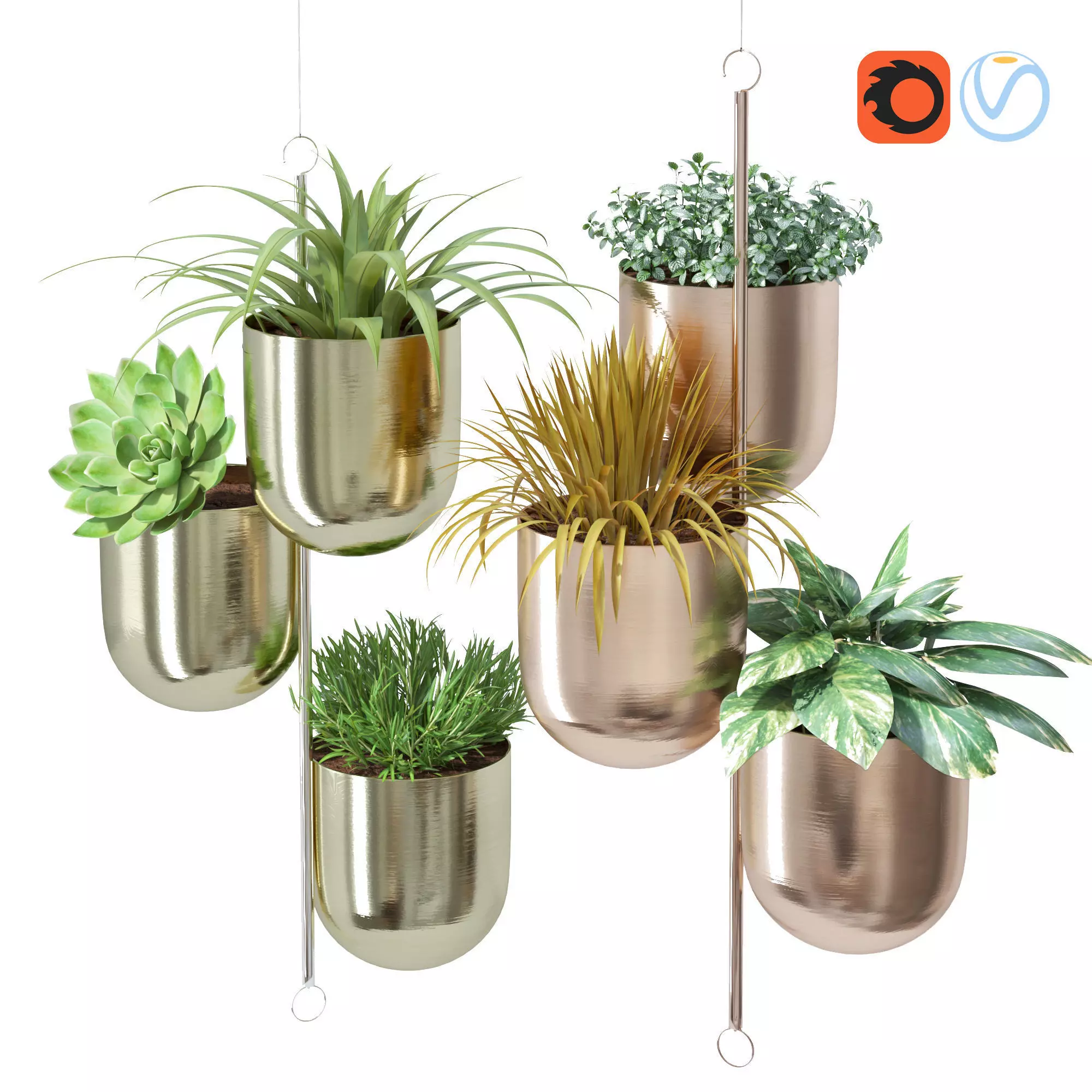 Plant in metal hanging pots 3D model_0