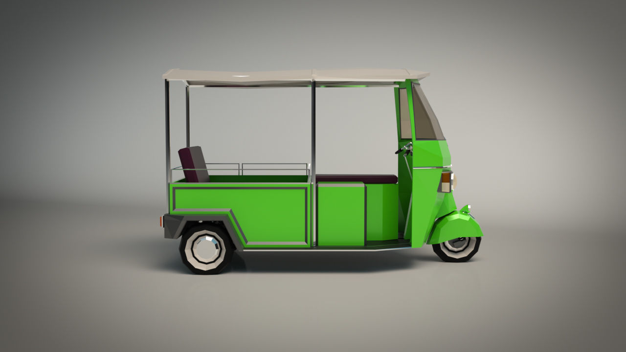 Low Poly Auto Rickshaw Low-poly 3D model_7