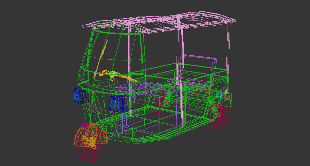 Low Poly Auto Rickshaw Low-poly 3D model_13