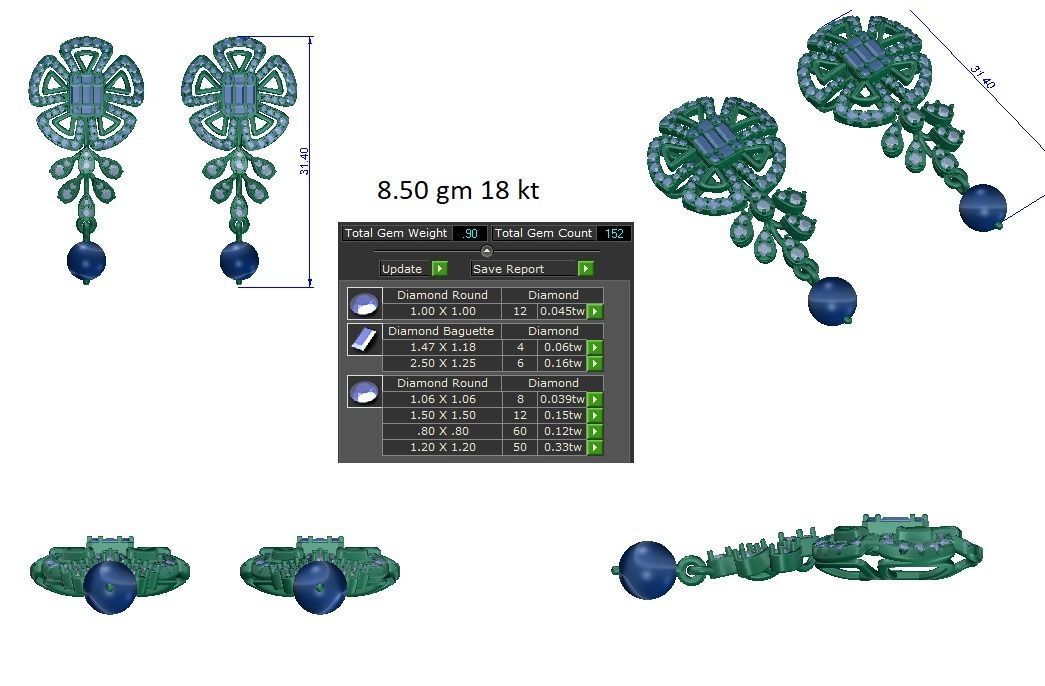 Women earrings 3dm stl render detail 3D print model 3D print model_1