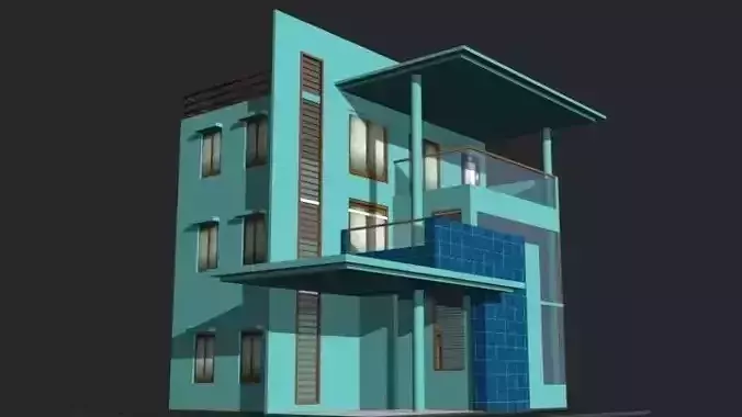 3d Building 3 with balconies Low-poly 3D model