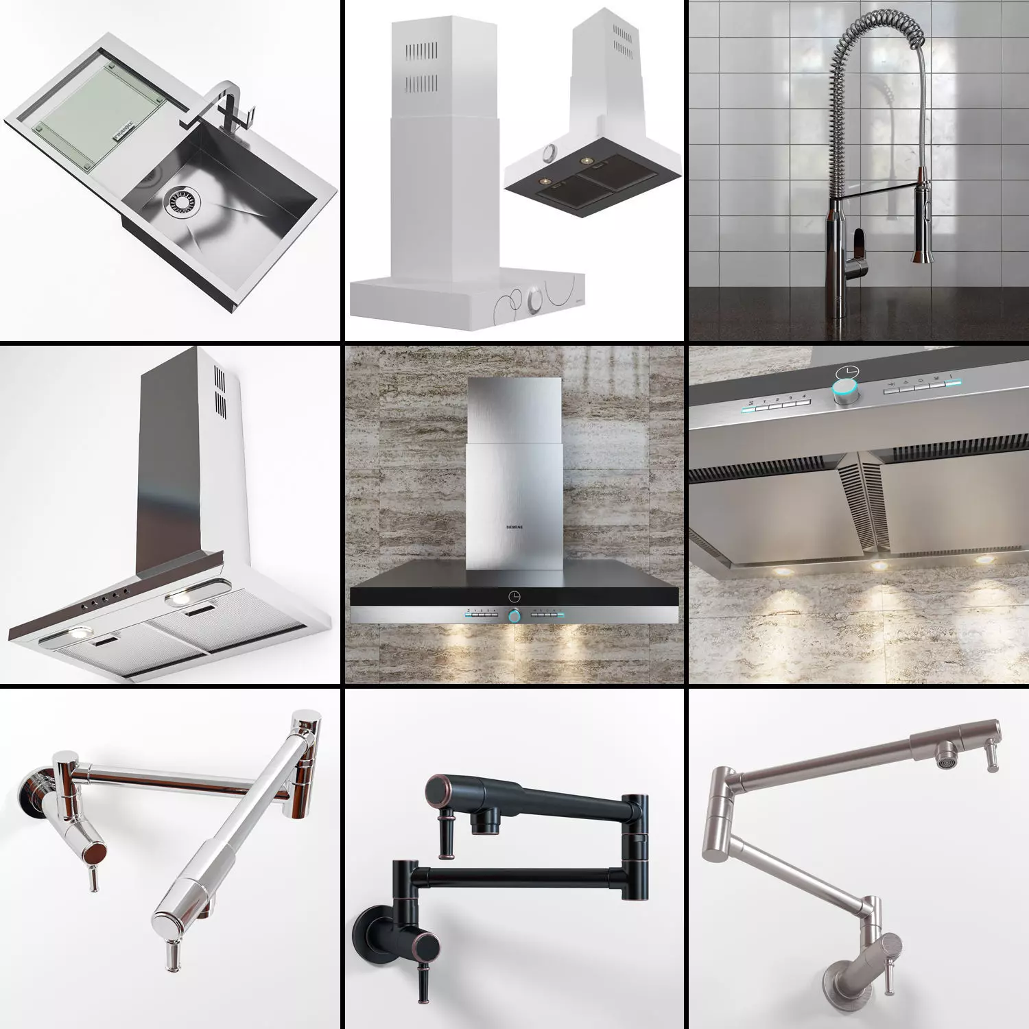 Kitchen set 1 faucet on wall 3D model