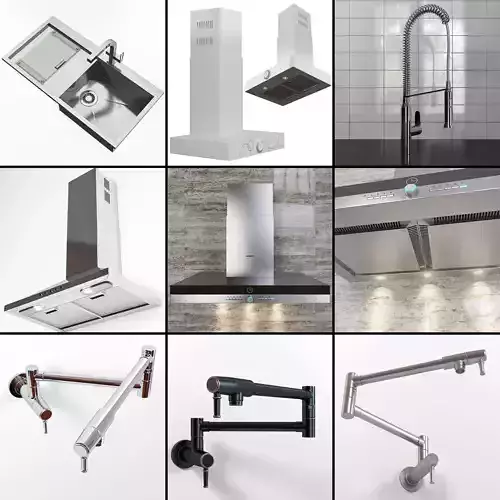 Kitchen set 1 faucet on wall 3D model