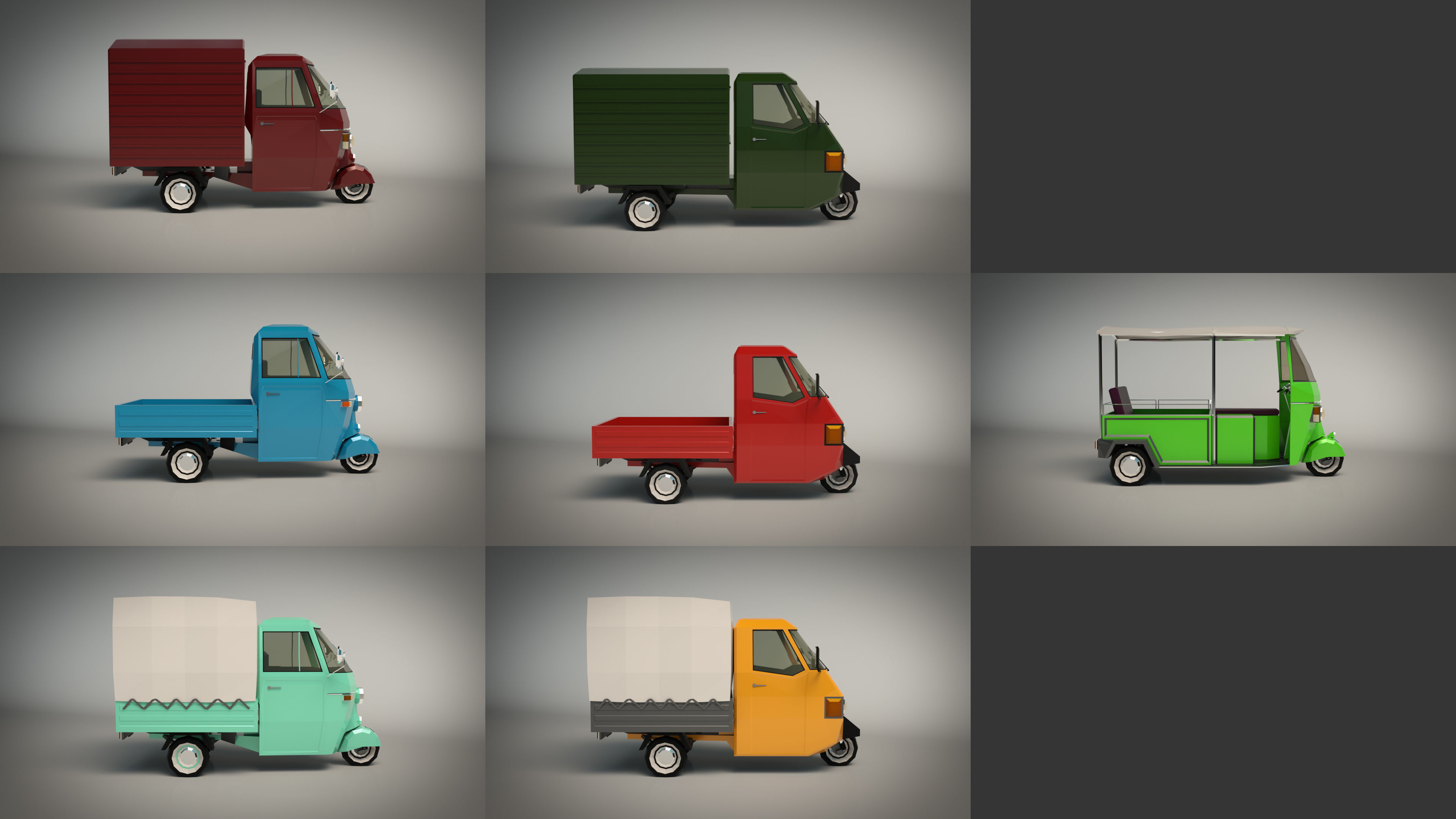 Low Poly Three-Wheeler Pack 3D Model Collection_15