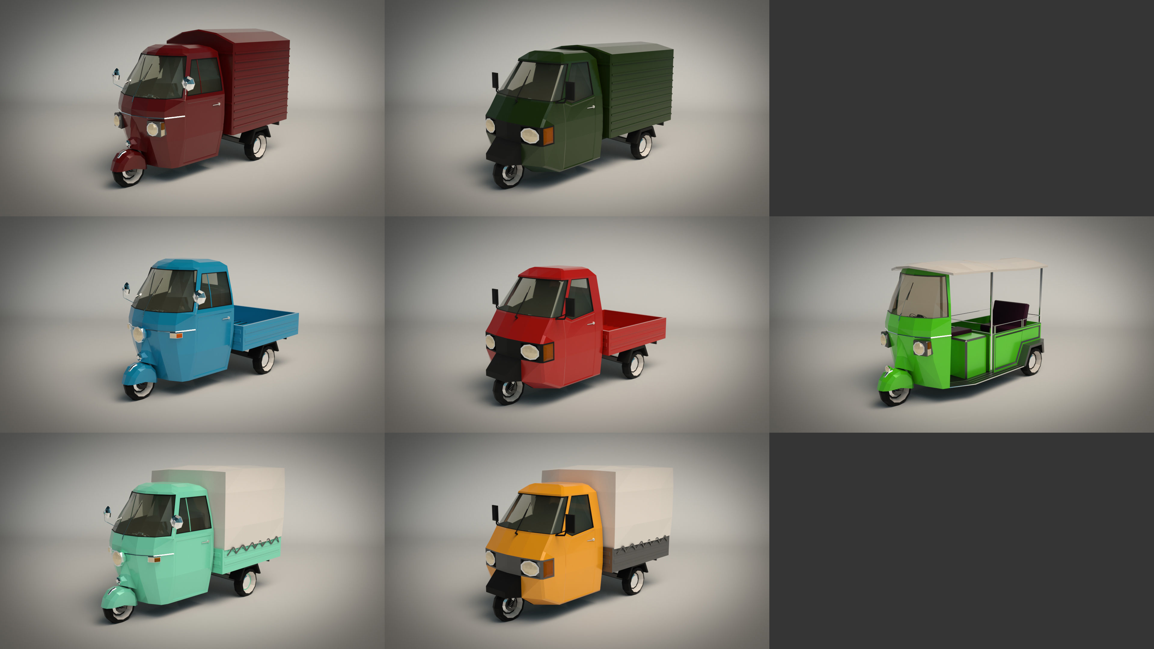 Low Poly Three-Wheeler Pack 3D Model Collection_10