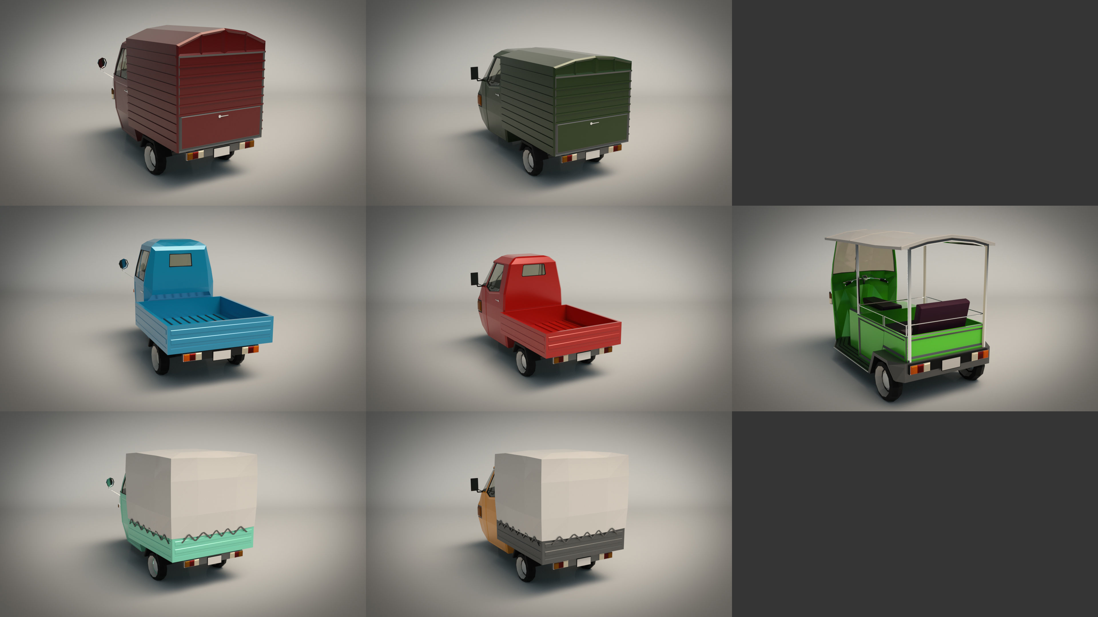 Low Poly Three-Wheeler Pack 3D Model Collection_11