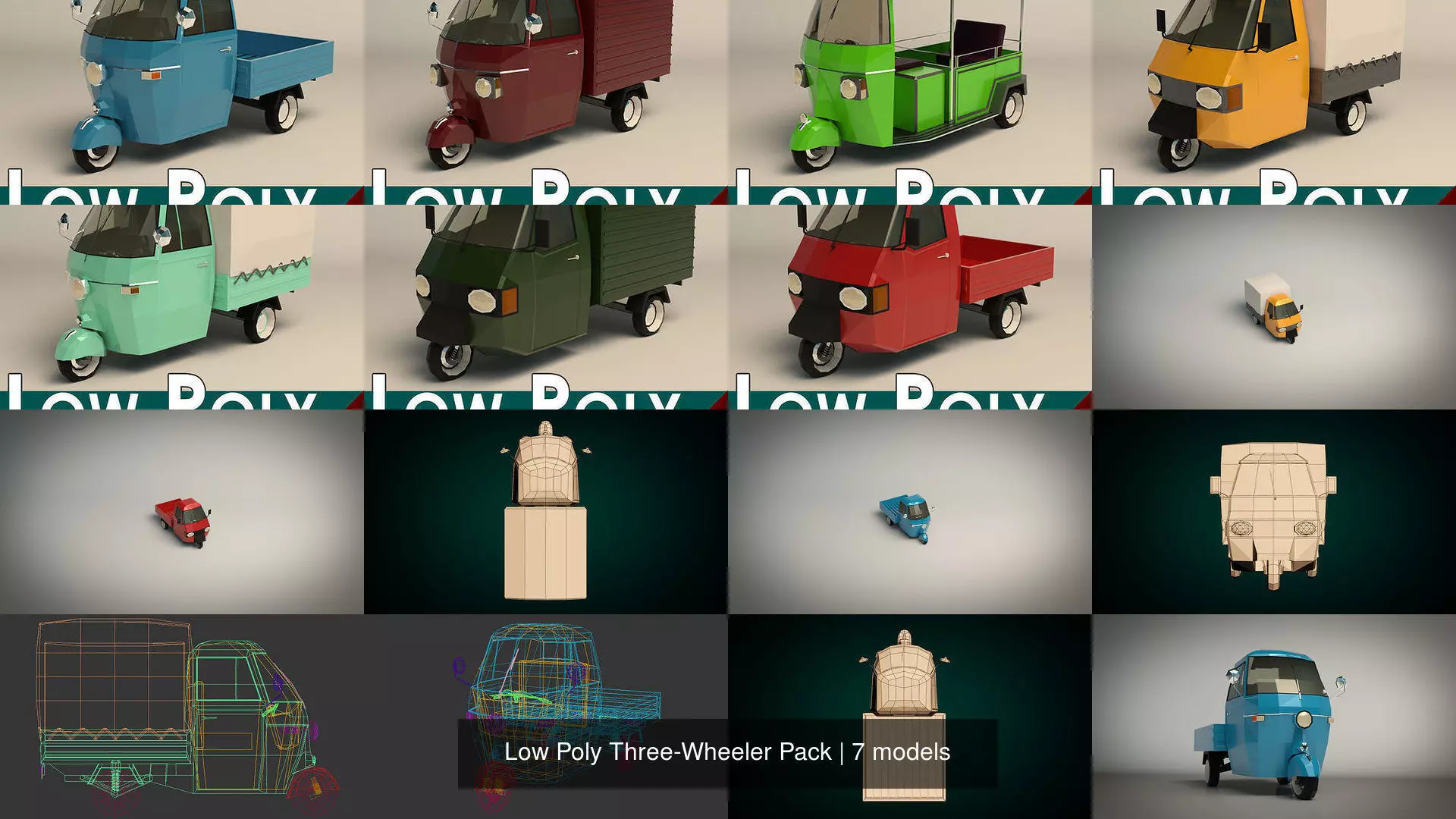 Low Poly Three-Wheeler Pack 3D Model Collection_8