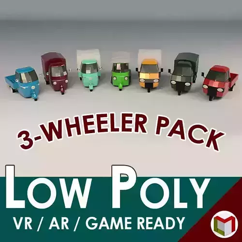 Low Poly Three-Wheeler Pack 3D Model Collection