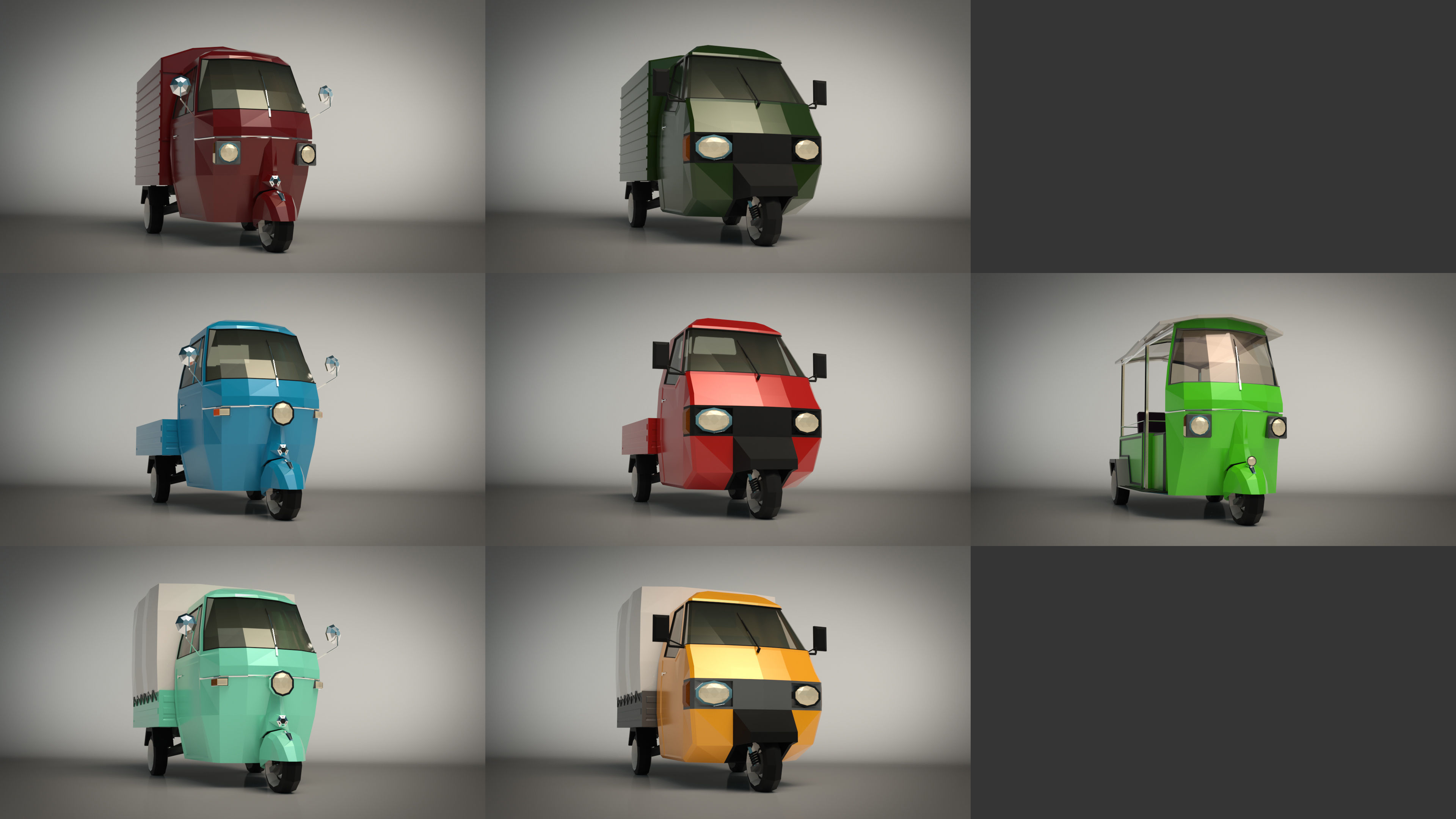 Low Poly Three-Wheeler Pack 3D Model Collection_14