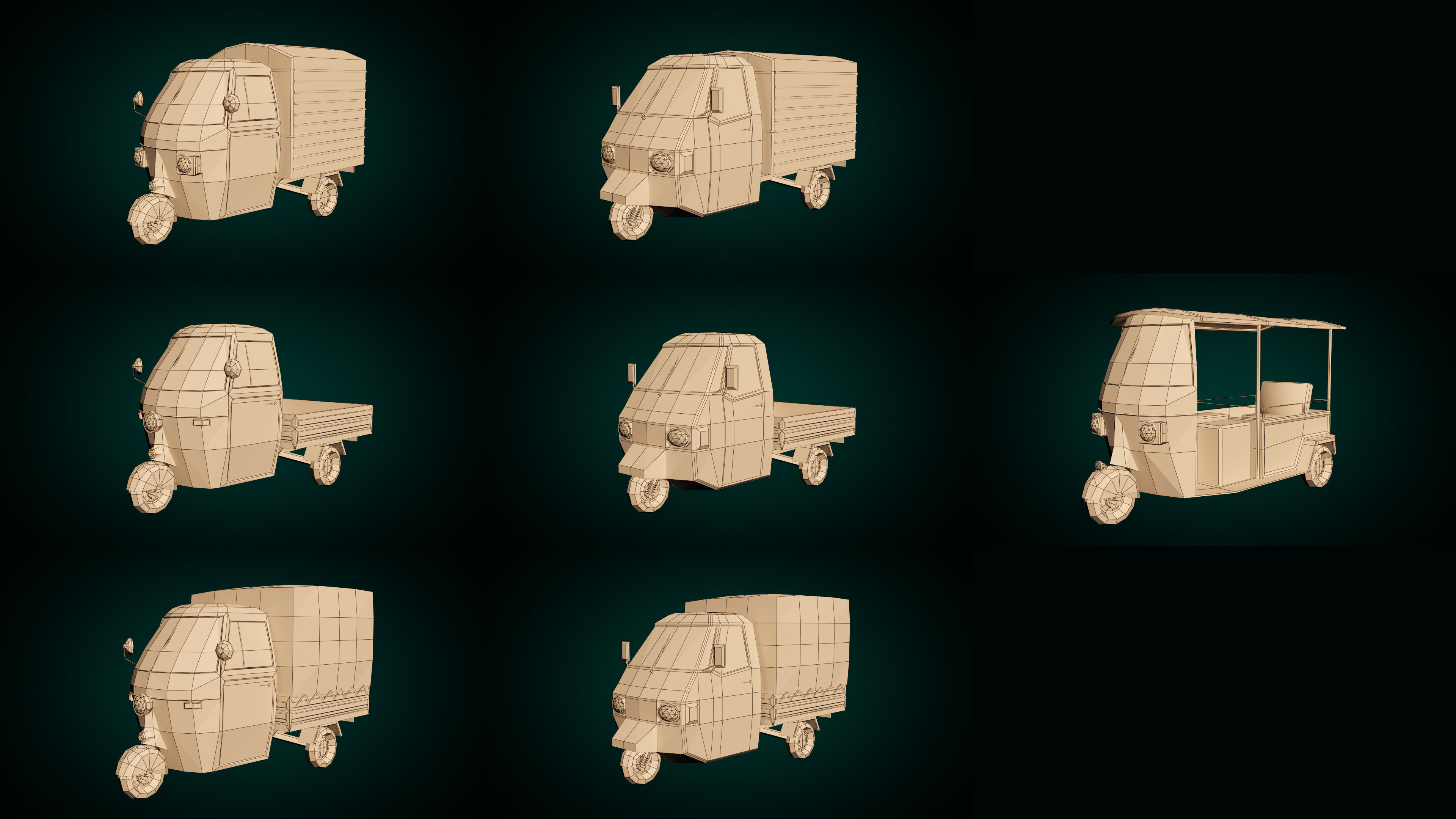 Low Poly Three-Wheeler Pack 3D Model Collection_16