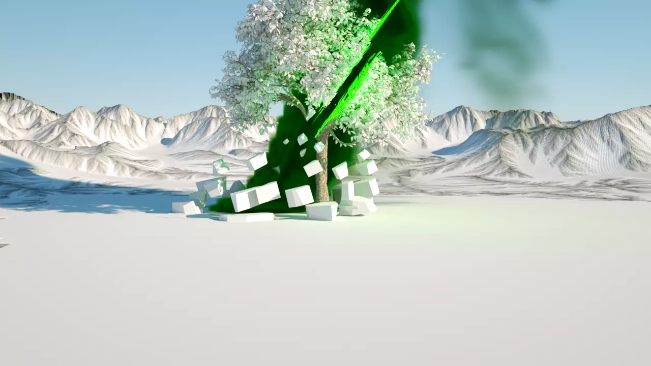 burning tree in the mountains Free low-poly 3D model