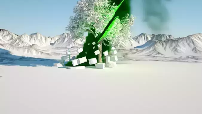 burning tree in the mountains  Free low-poly 3D model