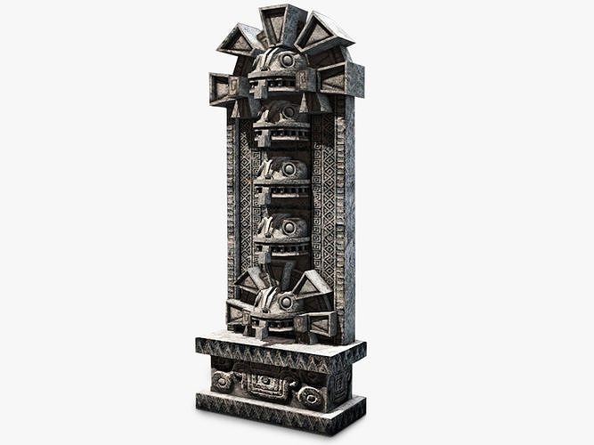 Aztec stone artefact wall  Low-poly 3D model
