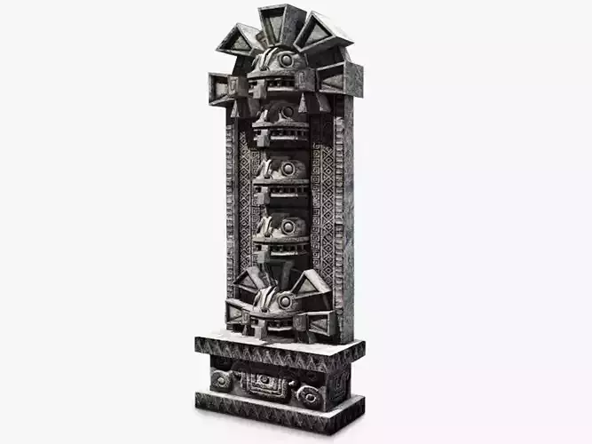 Aztec stone artefact wall  Low-poly 3D model
