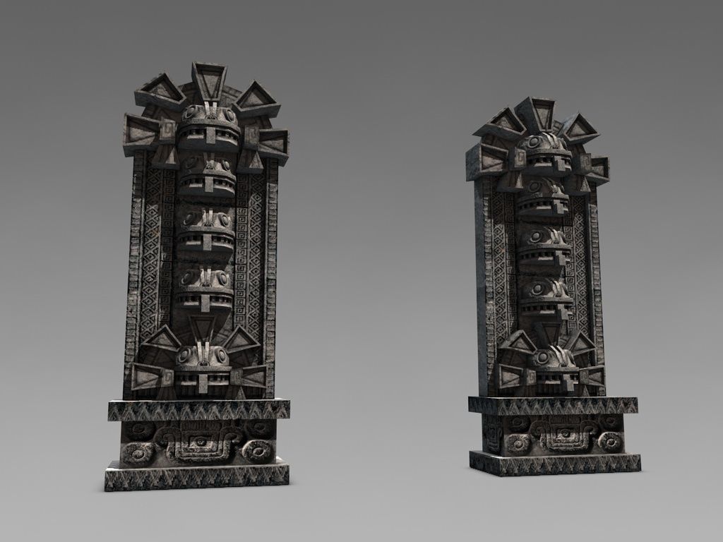 Aztec stone artefact wall  Low-poly 3D model_9