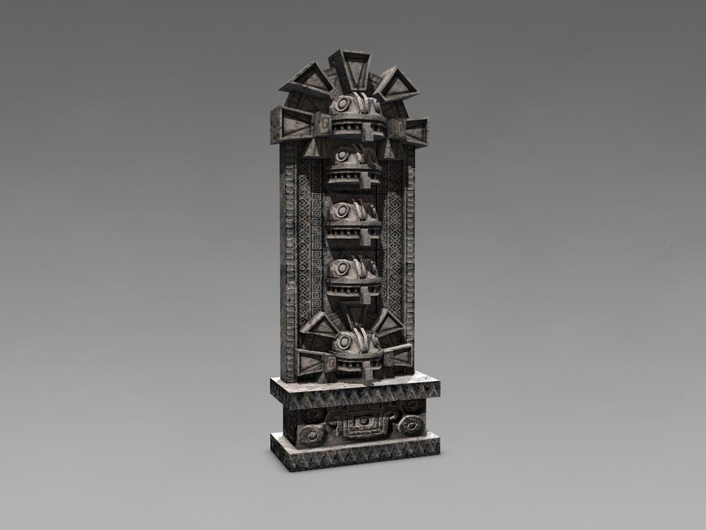 Aztec stone artefact wall  Low-poly 3D model_2