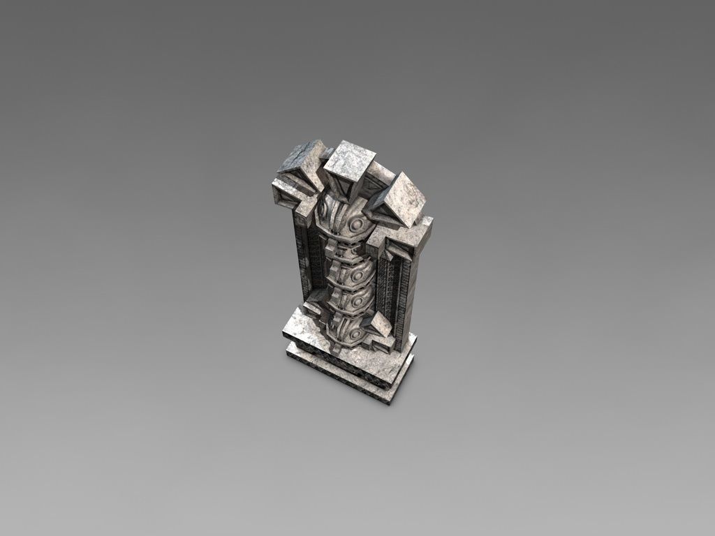 Aztec stone artefact wall  Low-poly 3D model_4