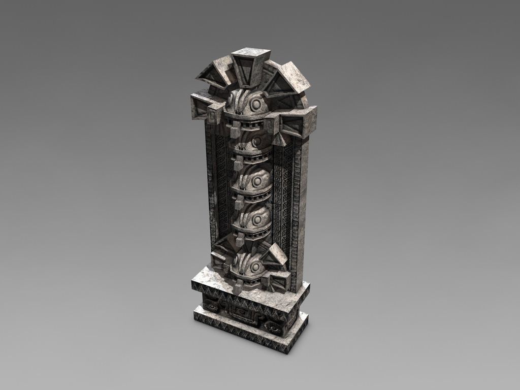 Aztec stone artefact wall  Low-poly 3D model_3