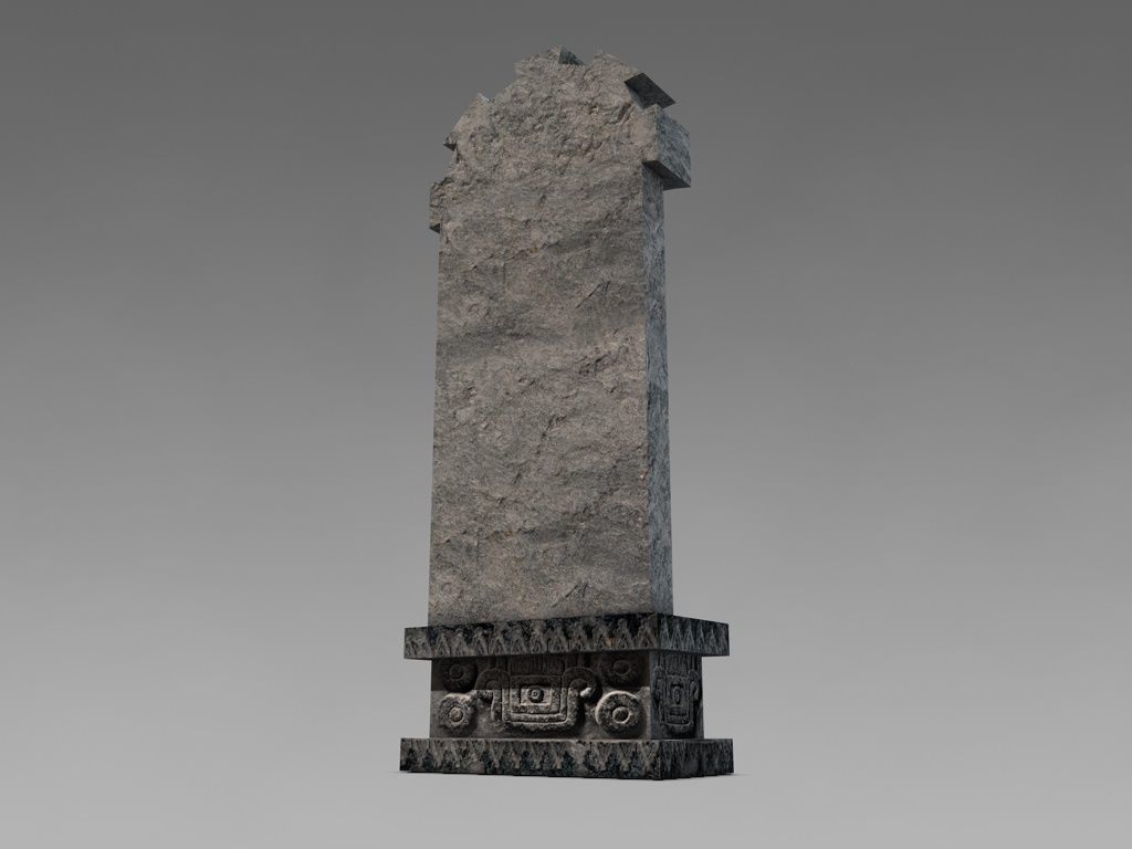 Aztec stone artefact wall  Low-poly 3D model_7