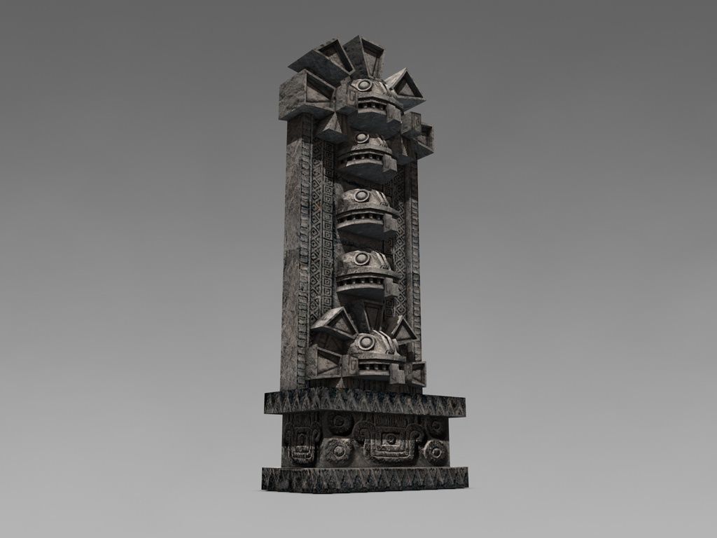 Aztec stone artefact wall  Low-poly 3D model_6